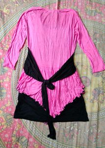 Stylish Pink &amp; Black Peplum Top