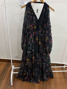 BEBE Botanical Cold shoulder Lace Trim Maxi