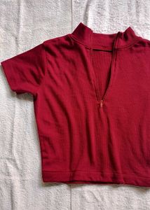 Maroon Zip-Up Cropped Top ❤️