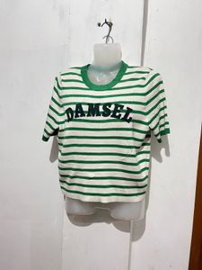 Striped "Damsel" Graphic Tee