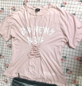Cute Pink Graphic Lace-Up T-Shirt