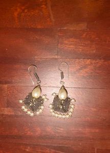 German silver jhumka earrings with faux pearls