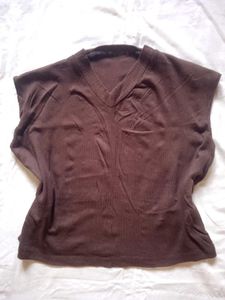 Brown V-Neck Sleeveless Top