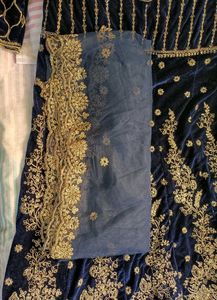 Elegant Velvet Dress With Zari Work