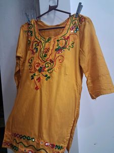 Yellow Kurta with Mirror Work