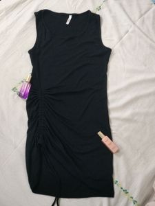 Black Ruched Drawstring Tank Dress