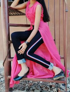 Pink Front Open Kurti