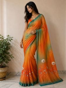 Ombre Floral embroidery Saree