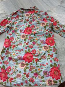 Light Blue Floral Print Kurta