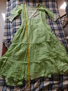Chic Lime Green Tiered Embroidered Gown