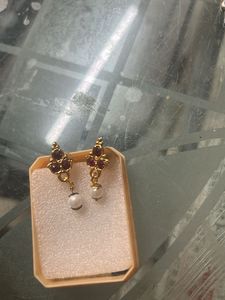 Gold Tone Earrings with Pearls