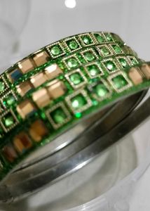 brand new Sparkling Green &amp; Gold Bangles