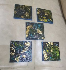 Set of 5 Abstract Art Coasters with box