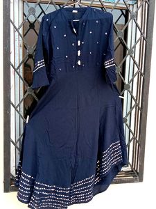 Mirror Work Dark Navy Blue Full Length Kurta