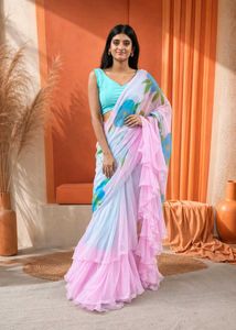 Chic Ruffled Floral Saree