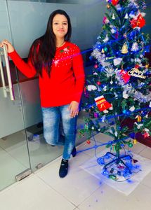 Red Woolen Sweater Cum Top
