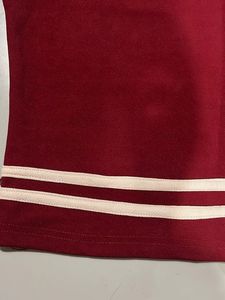 Sleeveless Red Top with Striped Hem