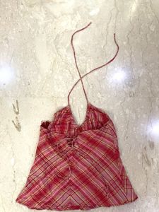 Pink Plaid Halter Top with Sequins