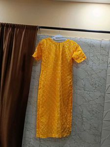 Embroidered Yellow Readymade Kurta with unstitched