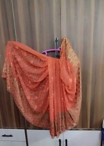 Elegant Peach Floral Saree