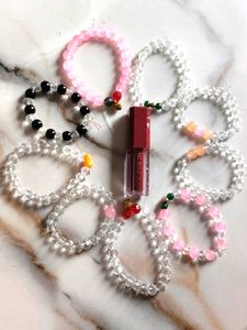 Chic Beaded Bracelets & Lip Gloss Set