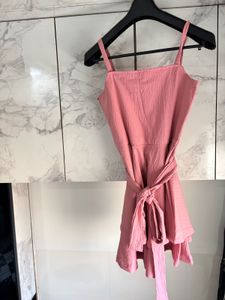 Pink Textured Mini Dress with Belt