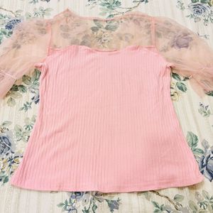Sheer Sleeve Pink Top