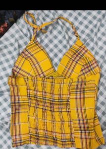 Y2K Yellow Plaid Halter Top