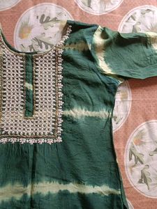 Green Tie-Dye Suit with Embellished Neckline