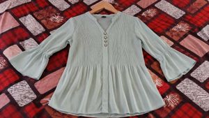 Light Blue Flared Sleeve Peplum Top