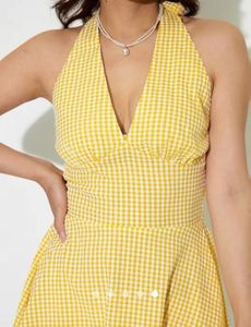 Yellow Gingham Halter Dress