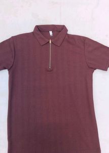 Burgundy Zip Neck Polo  tshirt unisex