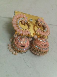 Peacock Design Jhumkas In Peach Colour..