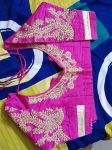 Plain Saree With Shimmering Border And Work Blouse