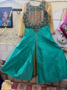 Elegant Teal Kurta Set with Embellished Top
