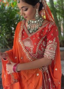 Stunning Red &amp; Gold Embellished Lehenga Choli