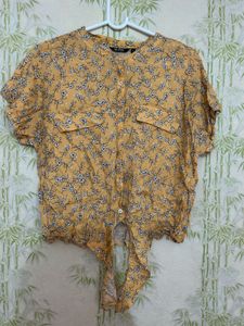 Yellow Floral Tie-Front Blouse