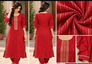 Red Embroidered Kurta with Pants