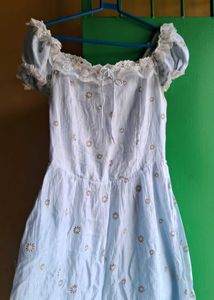 Light Blue Floral Print Dress Bridgerton inspired