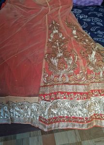 Orange &amp; Gold Embellished Saree with blouse