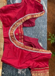 Elegant Cream &amp; Red Embroidered Saree