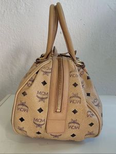 MCM Cognac Visetos Coated Canvas Boston Bag