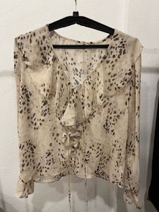 Chic Ruffle Blouse with Animal Print