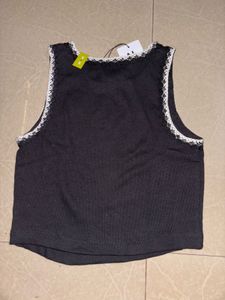 Black Lace Trim Crop Top