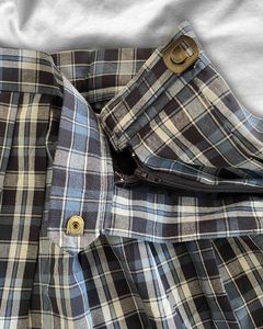 Blue Plaid Pleated Mini Skirt with pocket