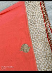 🇳🇿💫🎀Elegant Orange &amp; Gold Embroidered Saree