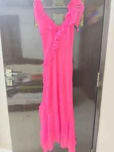 Chic Ruffled Pink Maxi Dress