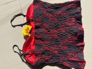 Red &amp; Black Floral Lace Corset Top