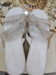 Sparkly White Flat High Heels Sandals