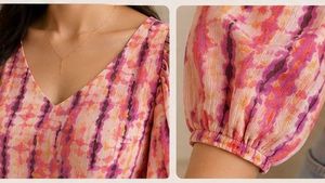 Boho Print V-Neck Puff Sleeve Top